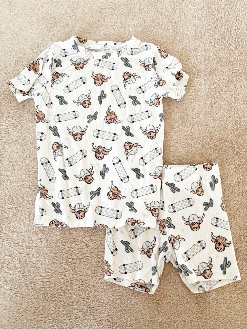 Kids White Western Rodeo Print Short Sleeve Pajama Set